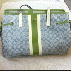 Coach Green and Blue Signature Shoulder Satchel Carryall Tote Bag